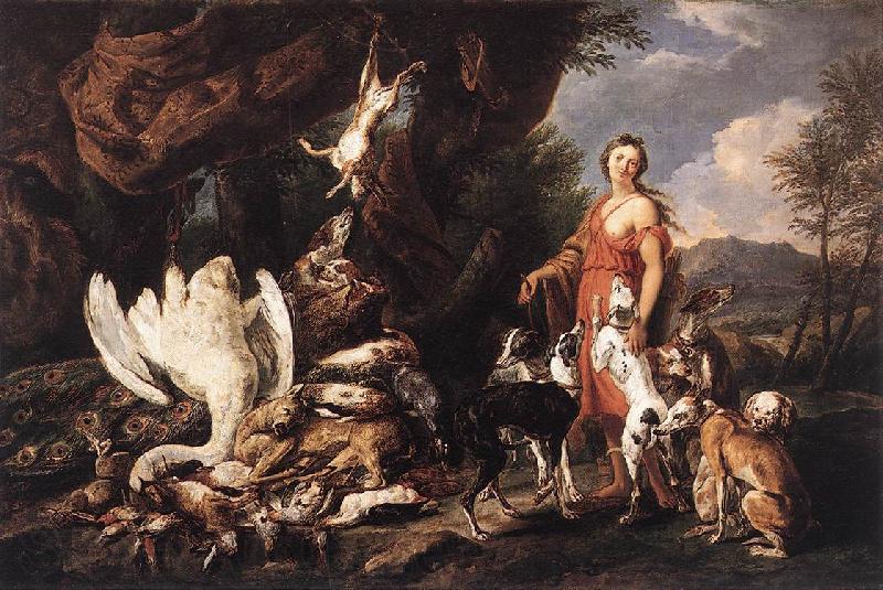 FYT, Jan Diana with Her Hunting Dogs beside Kill  dfg Spain oil painting art